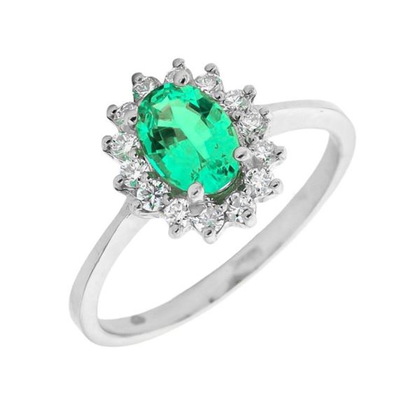 Imagen de Anillo Rosetón Esmeralda Diamantes Oro Blanco 18K