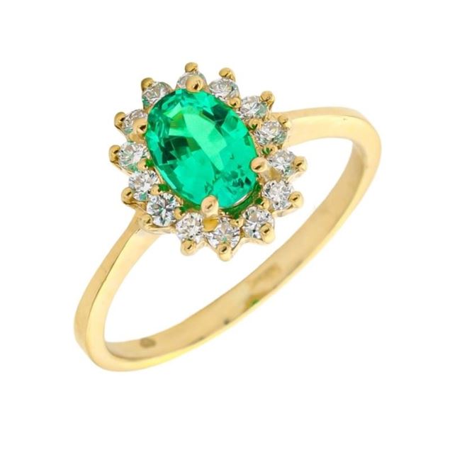 Imagen de Anillo Rosetón Esmeralda Diamantes Oro 18K