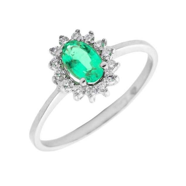 Imagen de Anillo Rosetón Esmeralda Diamantes Oro Blanco 18K