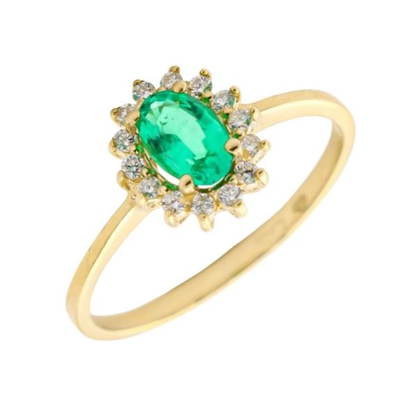 Imagen de Anillo Rosetón Esmeralda Diamantes Oro 18K