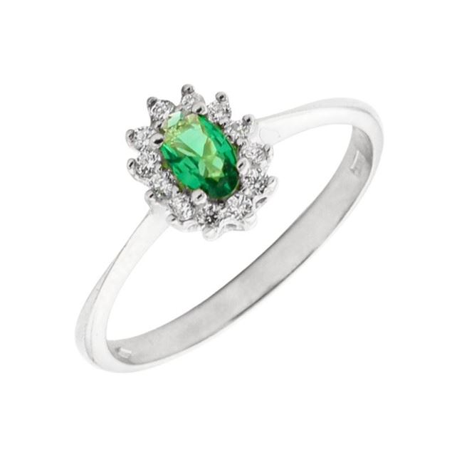 Imagen de Anillo Rosetón Esmeralda Oro Blanco 18K