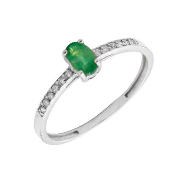 Imagen de Anillo Ovale Esmeralda Diamantes Oro Blanco 18K