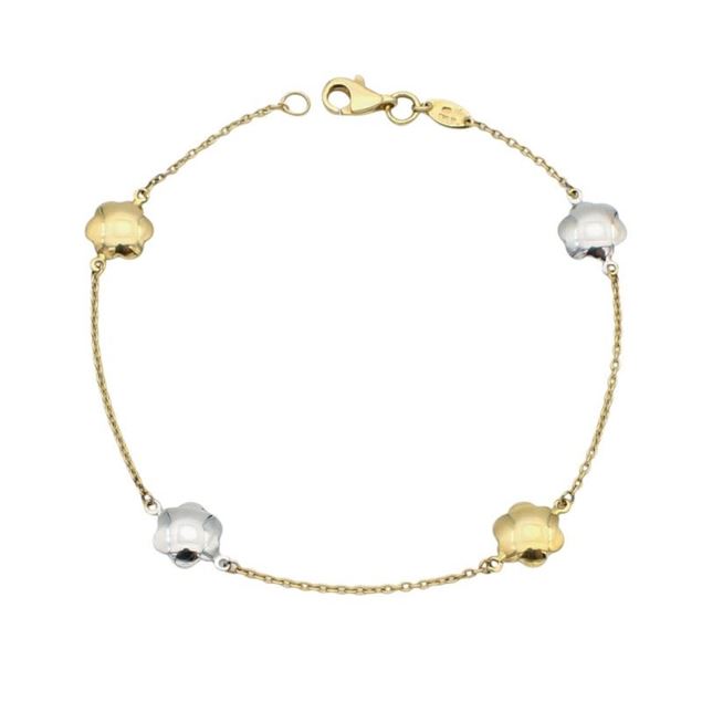 Imagen de Pulsera Flores Oro Bicolor 18K