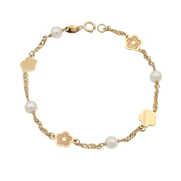 Imagen de Pulsera Flores Perla Oro 18K