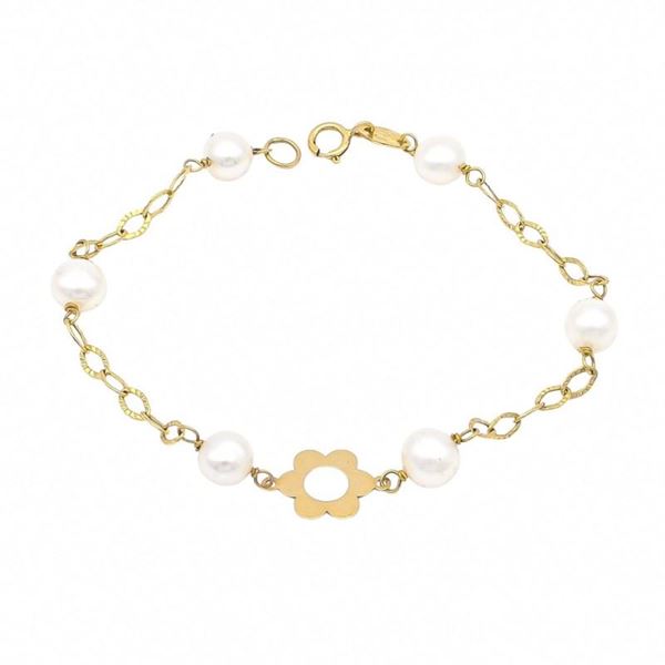Imagen de Pulsera Flor Perla Oro 18K