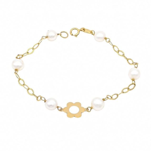 Imagen de Pulsera Flor Perla Oro 18K