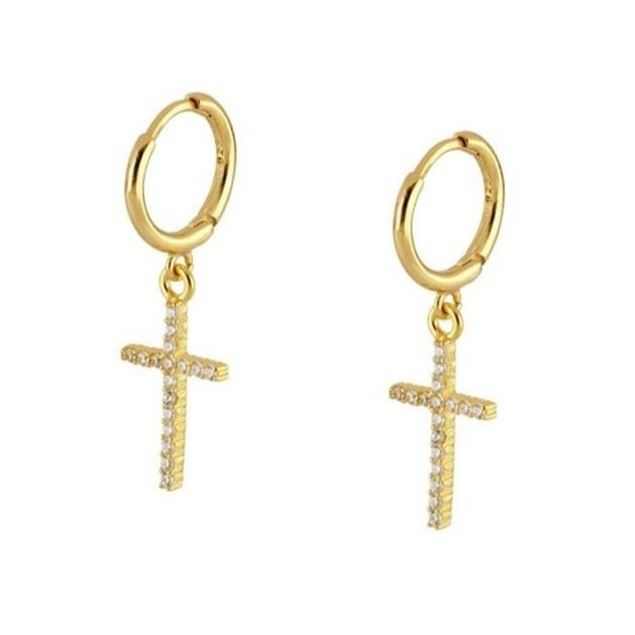 Imagen de Aros Cruz Bianca Plata Dorada