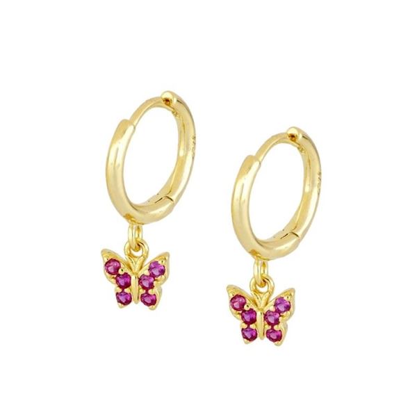 Imagen de Aros Mariposa Fucsia Plata Dorada