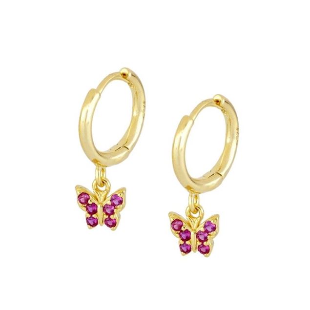 Imagen de Aros Mariposa Fucsia Plata Dorada