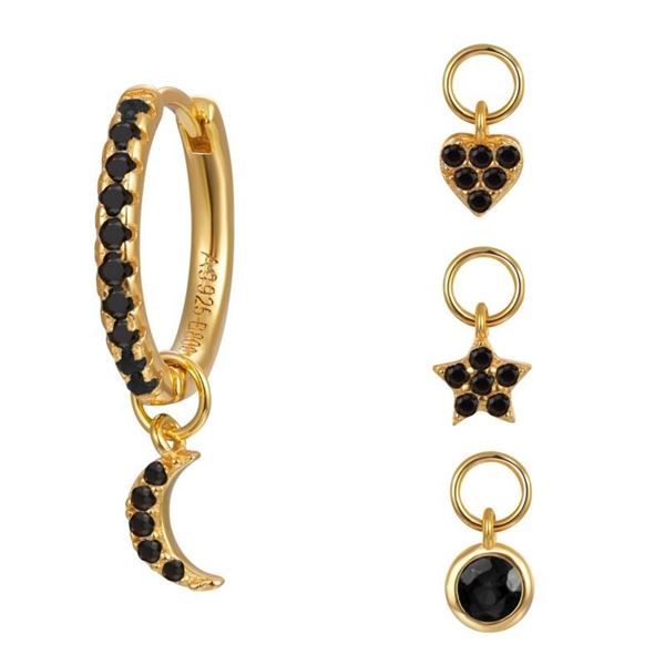 Imagen de Aros Multi Charms Black Plata Dorada