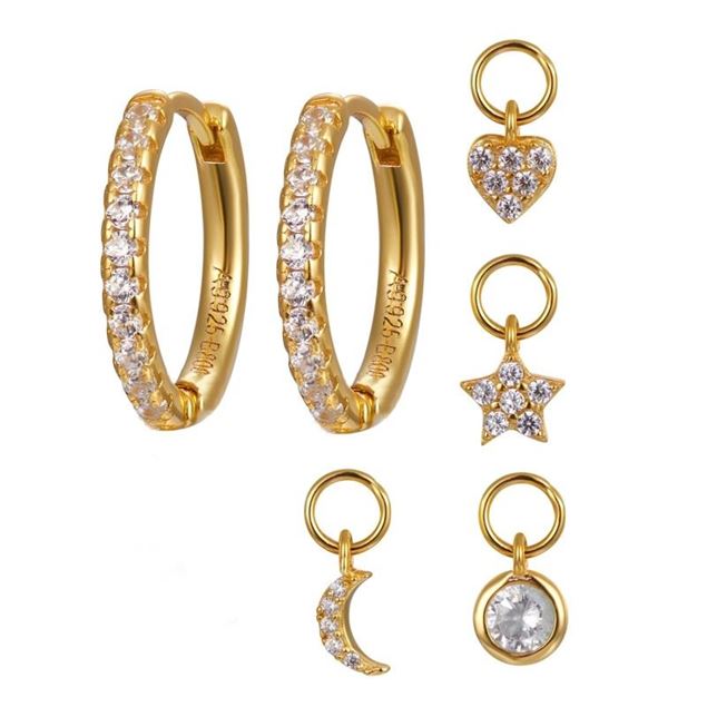 Imagen de Aros Multi Charms Circonita Plata Dorada